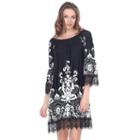 Women's White Mark Scroll Off-the-shoulder Dress, Size: Medium, Black