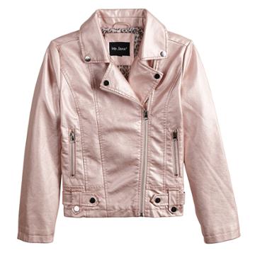 Girls 7-14 Me Jane Metallic Moto Jacket, Size: 7-8, Light Pink