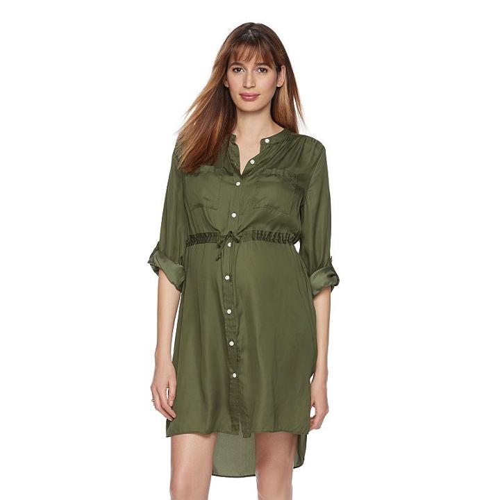 Maternity A:glow High-low Hem Shirtdress, Women's, Size: S-mat, Dark Green