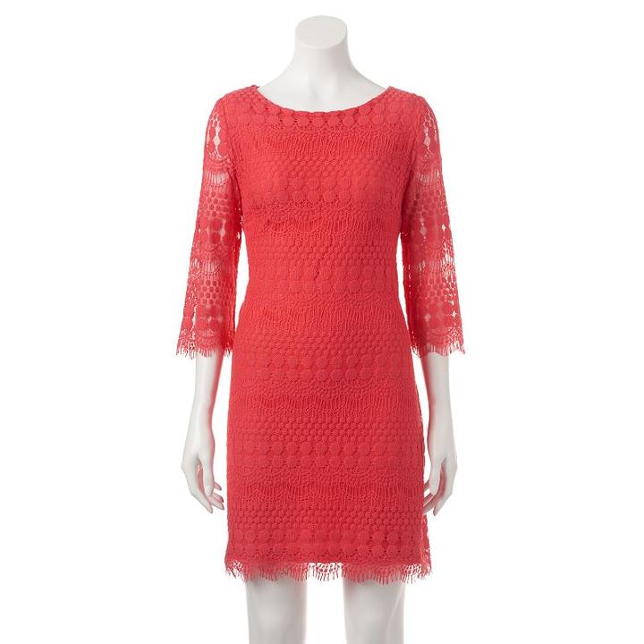 Women's Ronni Nicole Scalloped Lace Shift Dress, Size: 12, Drk Orange