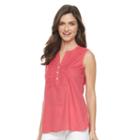 Women's Croft & Barrow&reg; Embroidered Henley Tank, Size: Small, Brt Red