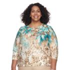 Plus Size Alfred Dunner Studio Leaf Leopard Top, Women's, Size: 1xl, Leopard Teal Leaf