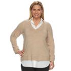 Plus Size Women's Croft & Barrow&reg; Mock-layer Sweater, Size: 2xl, Med Beige
