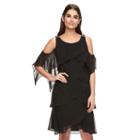 Women's Expo Tiered Cold-shoulder Shift Dress, Size: 8, Black