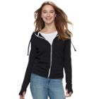 Juniors' So&reg; Raw-edge Zip-up Hoodie, Teens, Size: Medium, Black