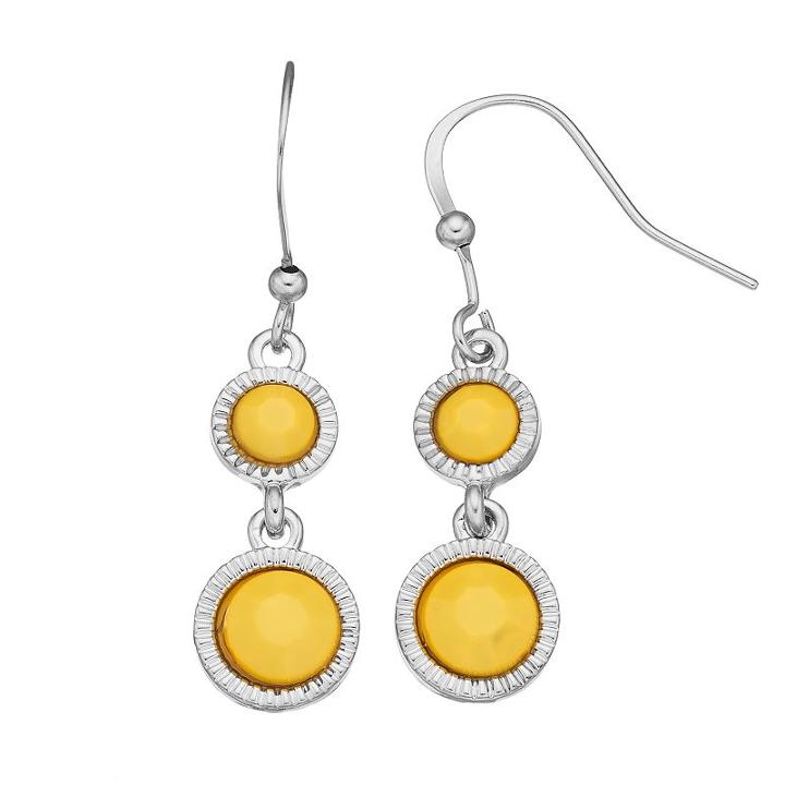 Yellow Double Round Nickel Free Linear Drop Earrings, Women's