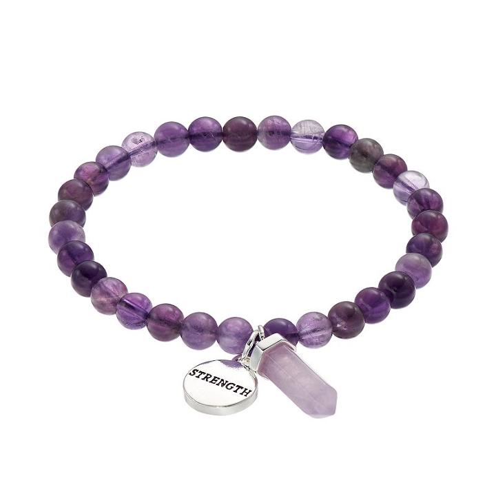 Healing Stone Amethyst Bead & Strength Charm Stretch Bracelet, Women's, Purple