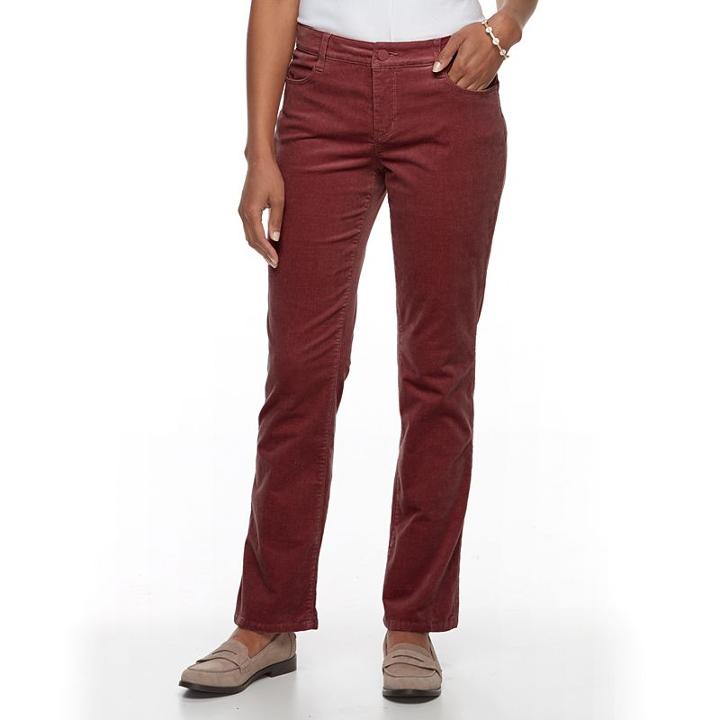 Petite Croft & Barrow&reg; Tummy Slimming Boot-cut Corduroy Pants, Women's, Size: 4, Dark Red
