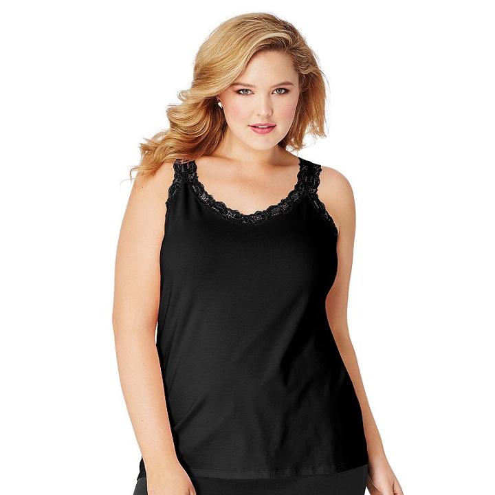 Plus Size Just My Size Jersey Lace Trim Tank, Women's, Size: 5xl, Black