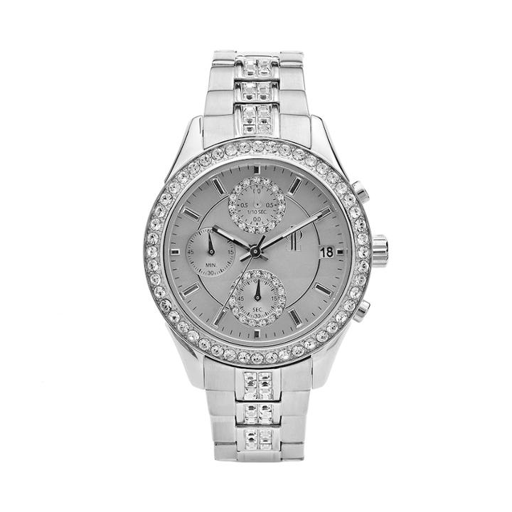 Jennifer Lopez Women's Crystal Stainless Steel Multifunction Watch, Size: Medium, Silver