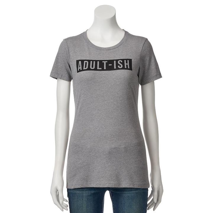 Juniors' Adult-ish Short Sleeve Graphic Tee, Size: Xl, Grey
