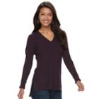 Women's Apt. 9&reg; Mixed Ribbed V-neck Sweater, Size: Large, Drk Purple
