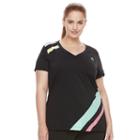 Plus Size Fila Sport&reg; Slash Stripe V-neck Tee, Women's, Size: 2xl, Black