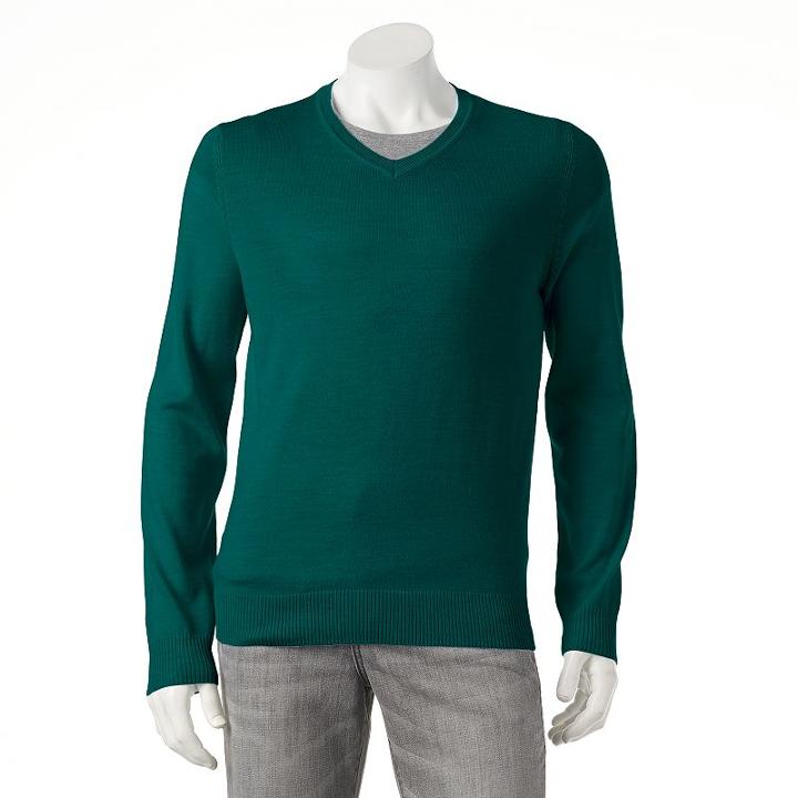 Men's Apt. 9&reg; Modern-fit Merino V-neck Sweater, Size: Medium, Dark Green