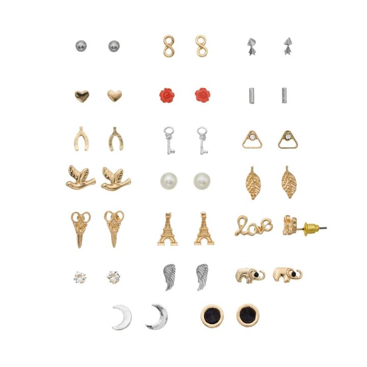 Mudd&reg; Nickel-free Eiffel Tower, Wishbone, Hearts & Fun Symbols Stud Earrings Set, Women's, Multicolor