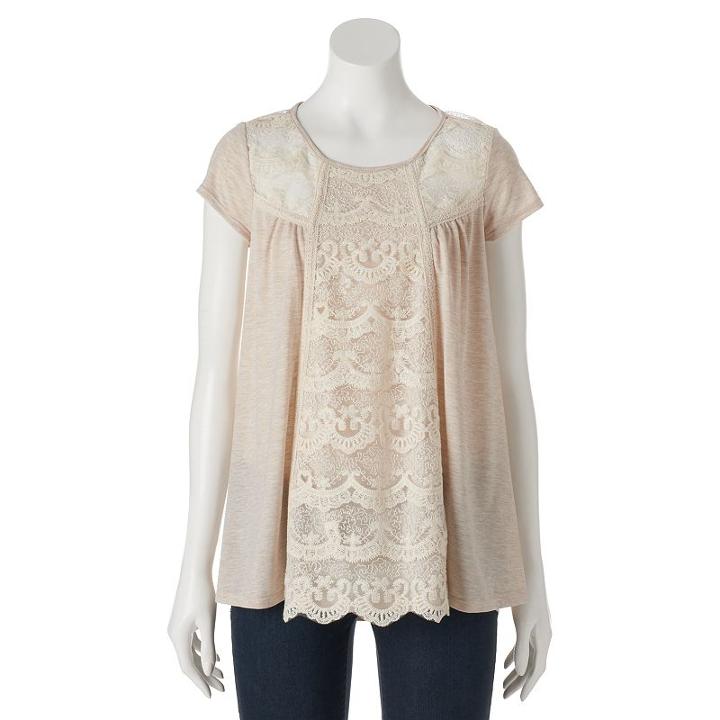 Juniors' Rewind Lace Inset Tee, Girl's, Size: Xs, Lt Beige