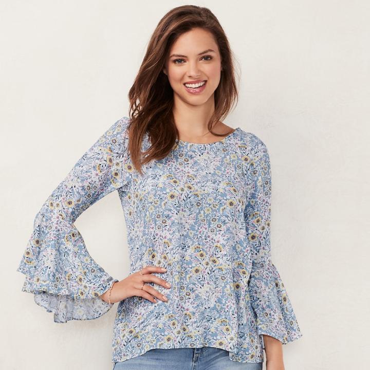 Women's Lc Lauren Conrad Bell-sleeve Top, Size: Xs, Blue