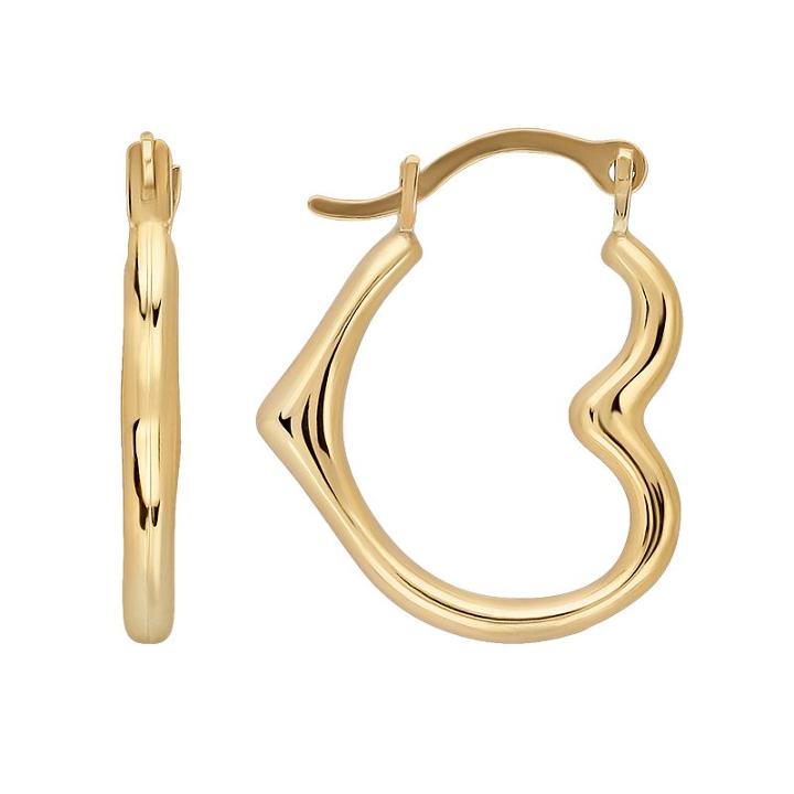 Everlasting Gold 10k Gold Heart Hoop Earrings, Women's, Yellow