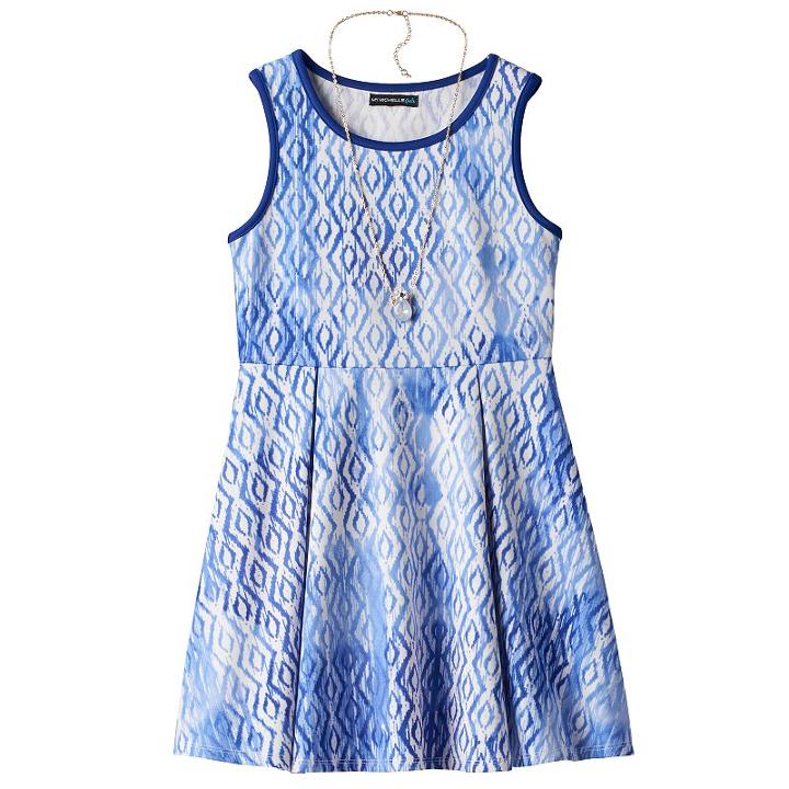 Girls 7-16 My Michelle Diamond Pattern Skater Dress With Necklace, Girl's, Size: 8, Blue Other