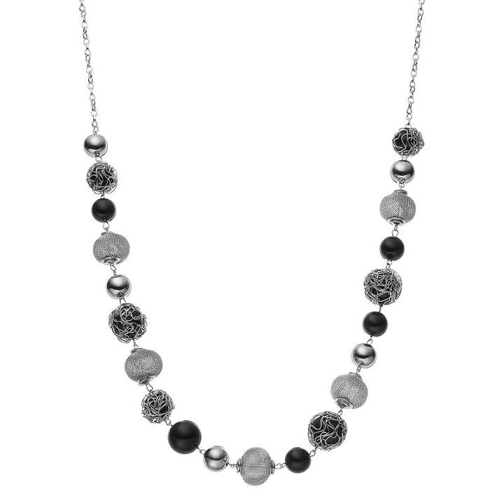 Long Black Wire Wrapped Bead Necklace, Women's