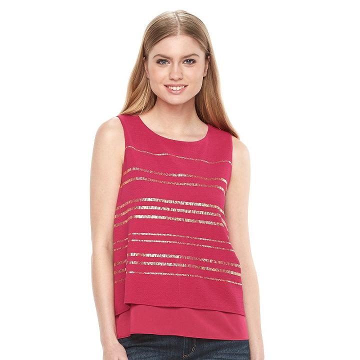 Women's Apt. 9&reg; Foil Mock-layer Top, Size: Medium, Pink