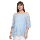 Plus Size Design 365 Off The Shoulder Sheer Top, Women's, Size: 1xl, Light Blue