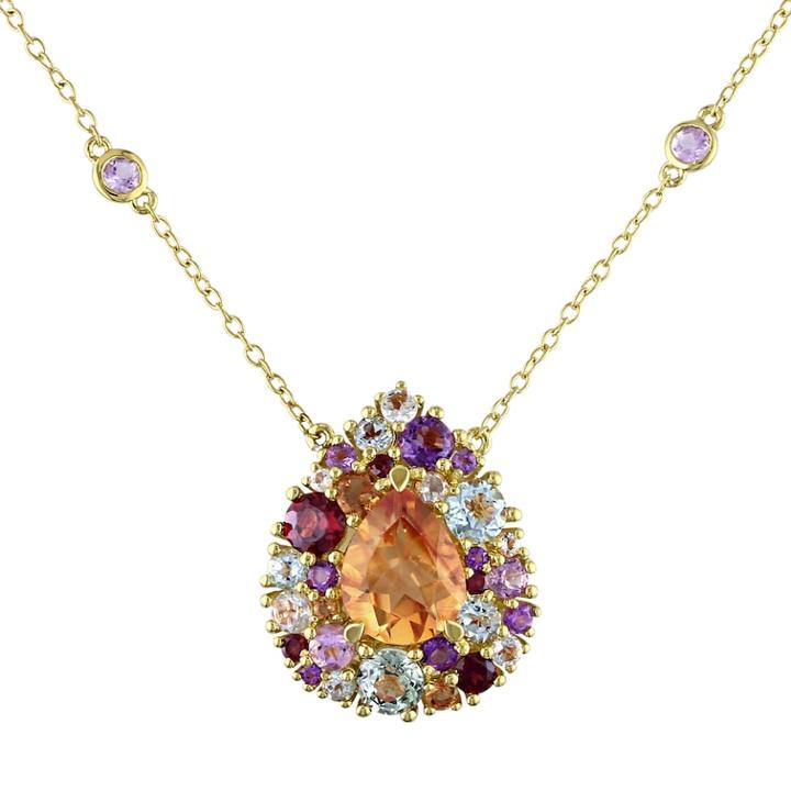 Stella Grace Gemstone Yellow Rhodium-plated Sterling Silver Station Necklace, Women's, Size: 18, Multicolor