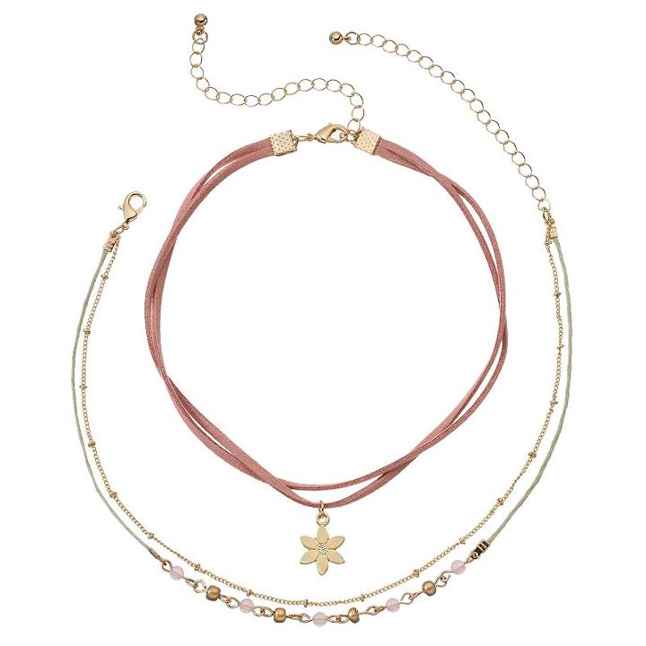 Mudd&reg; Flower Charm & Beaded Choker Necklace Set, Girl's, Pink