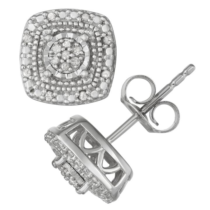 Sterling Silver 1/10 Carat T.w. Diamond Cushion Stud Earrings, Women's, White
