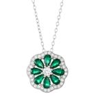 Sterling Silver Lab-created Green Spinel & White Sapphire Flower Pendant, Women's, Size: 18