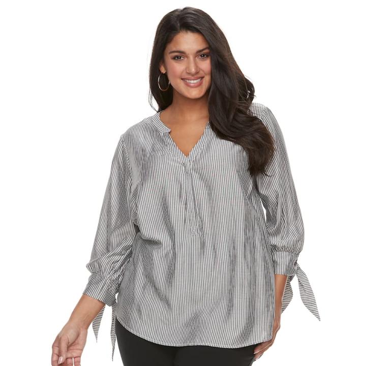 Plus Size Apt. 9&reg; Knot Sleeve Blouse, Women's, Size: 0x, Black