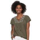 Women's Sonoma Goods For Life&trade; Embroidered Lace-up Top, Size: Large, Green