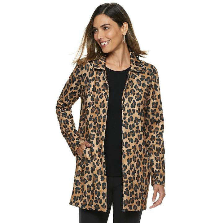 Women's Dana Buchman Leopard Open-front Coat, Size: Small, Beig/green (beig/khaki)