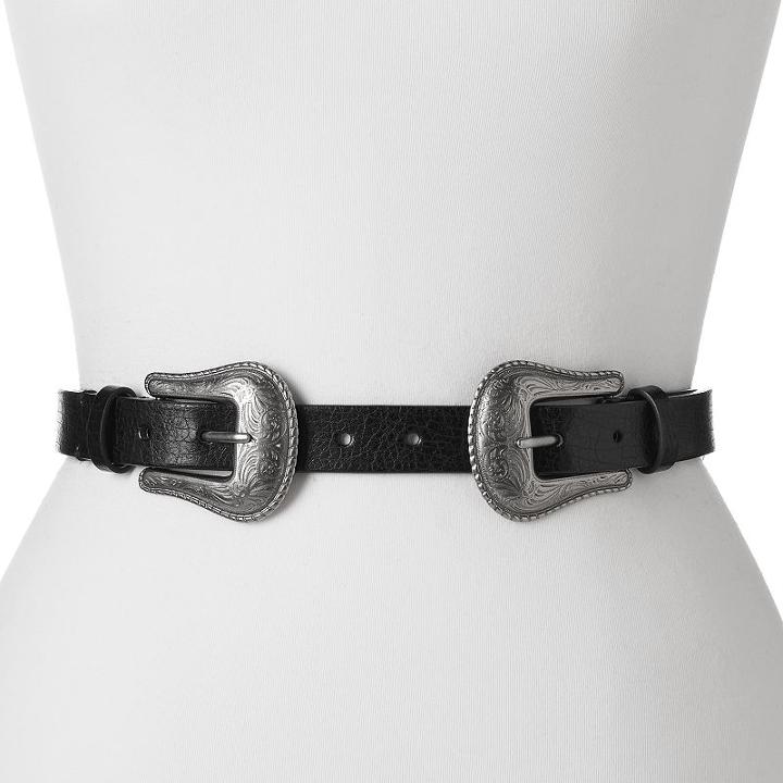 Mudd&reg; Western Scrollwork Double Buckle Stretch Belt, Women's, Size: L-xl, Black
