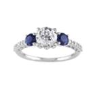 Lab-created Blue And White Sapphire And Diamond 3-stone Engagement Ring In 10k White Gold (.14 Ct. T.w.), Women's, Size: 6