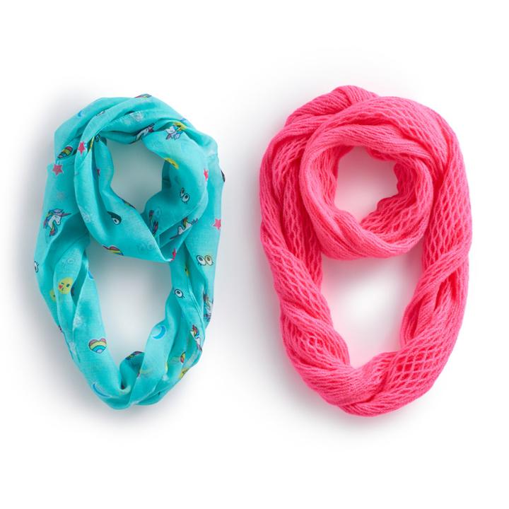 Girls 4-16 2-pk. Print & Solid Knit Infinity Scarves, Dark Blue