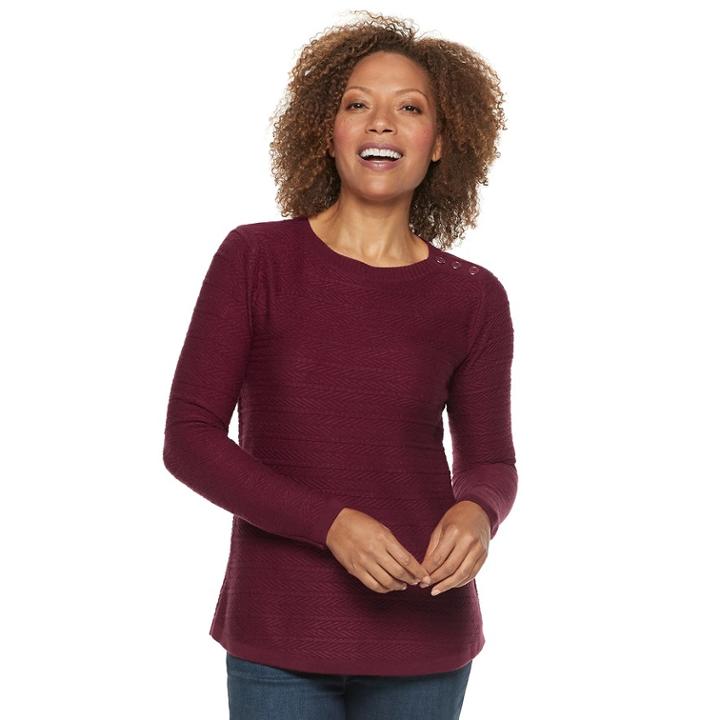 Petite Croft & Barrow&reg; Curved Hem Sweater, Women's, Size: Xs Petite, Dark Red