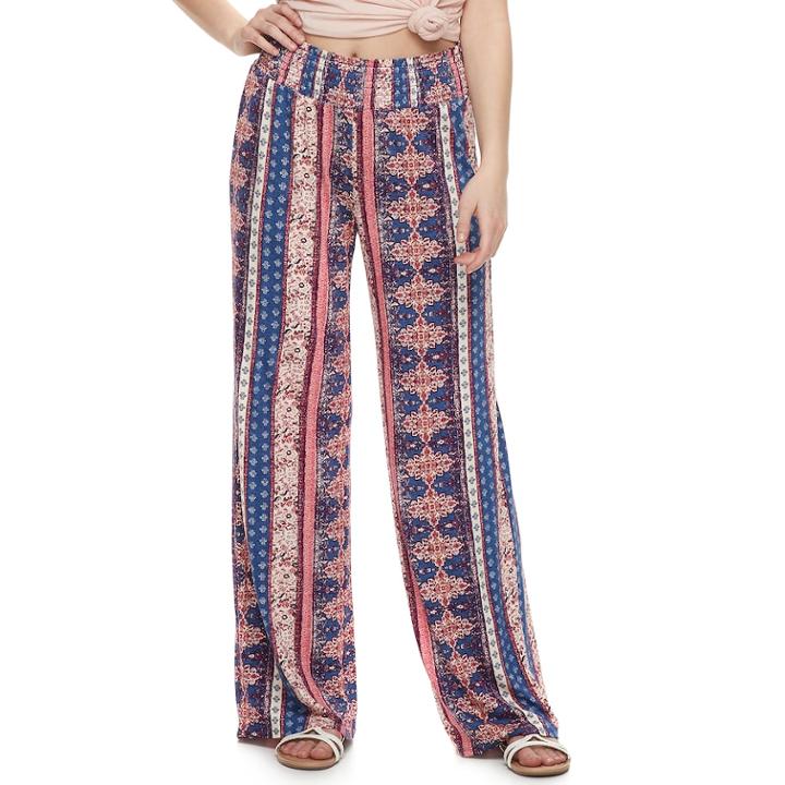 Juniors' Pink Republic Printed Palazzo Pants, Teens, Size: Large, Blue (navy)