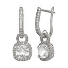 Sterling Silver Lab-created White Sapphire Square Halo Drop Earrings, Women's
