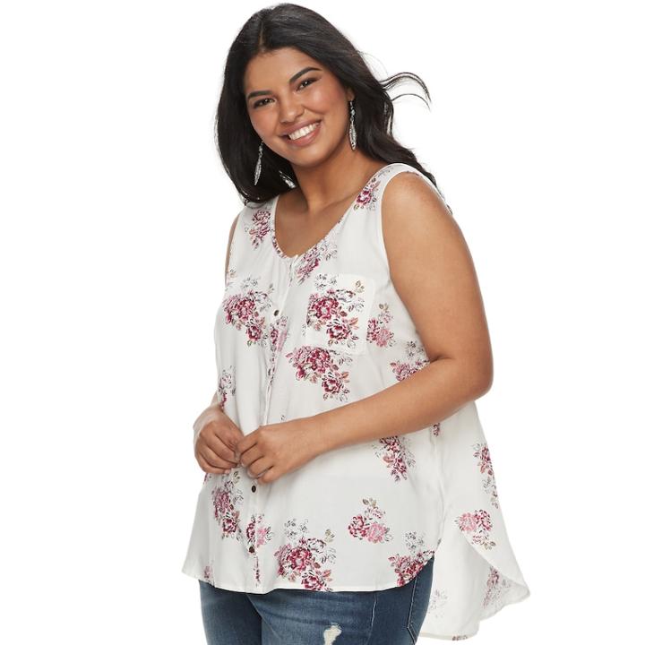 Juniors' Plus Size Mudd&reg; Button-front Tank, Teens, Size: 3xl, White