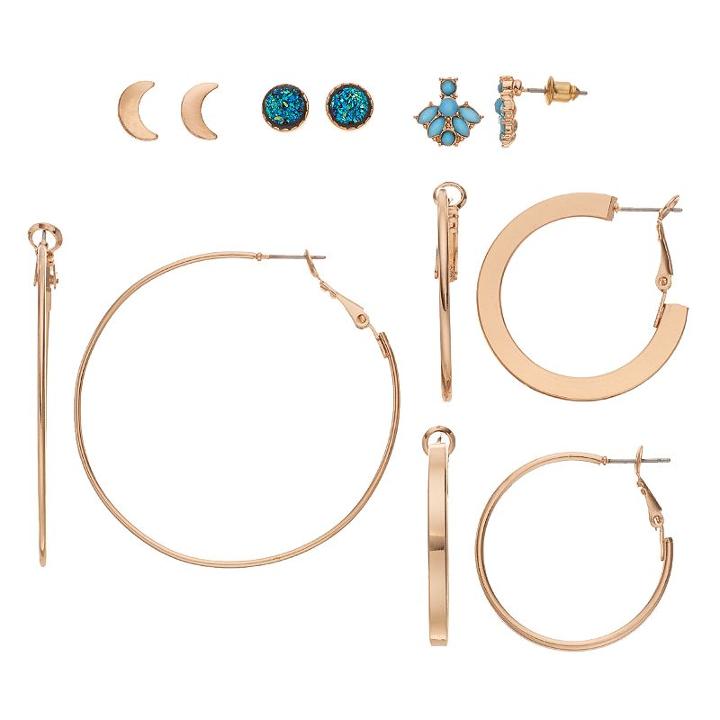 Mudd&reg; Drusy, Crescent & Hoop Earring Set, Women's, Navy