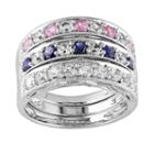 Sterling Silver Lab-created Pink, Blue And White Sapphire Stack Ring Set, Women's, Size: 9, Multicolor