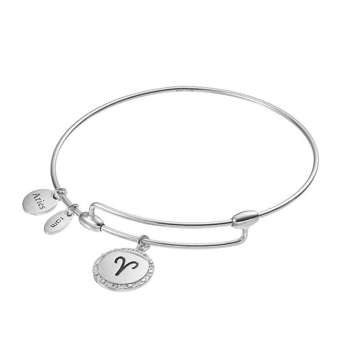 Charmed By Diamonds Sterling Silver 1/10 Carat T.w. Diamond Zodiac Bangle Bracelet, Women's, Size: 7.5, White