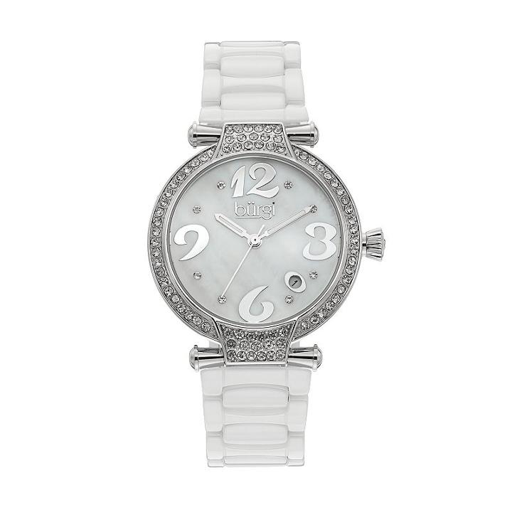 Burgi Women's Diamond & Crystal Ceramic Swiss Watch - Bur071wt, White