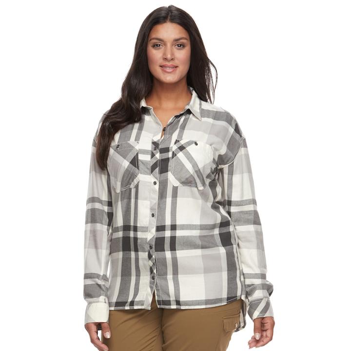 Plus Size Columbia Wildscape Flannel Plaid Roll-tab Shirt, Size: 3xl, White Oth