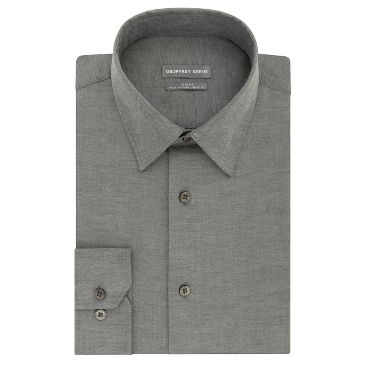 Men's Geoffrey Beene Slim-fit Stretch Point-collar Dress Shirt, Size: Xl-34/35, Grey (charcoal)