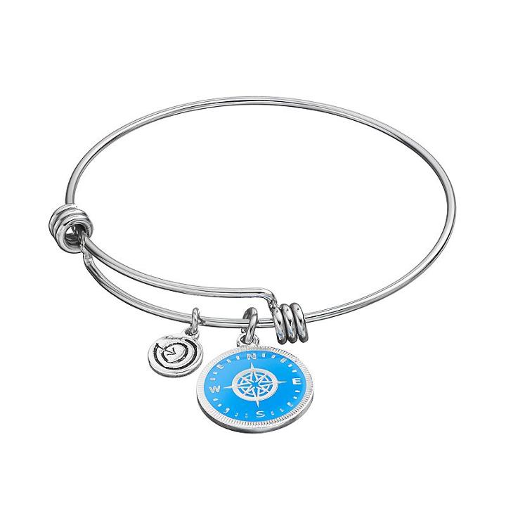 Love This Life I'd Be Lost Without You Compass Charm Bangle Bracelet, Women's, Blue