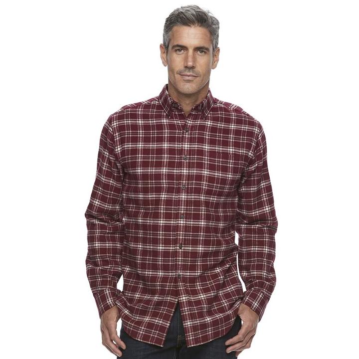 Men's Croft & Barrow&reg; True Comfort Plaid Classic-fit Flannel Button-down Shirt, Size: Xl, Dark Red