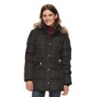 Women's Tower By London Fog Hooded Faux-fur Trim Puffer Jacket, Size: Medium, Black