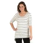 Women's Larry Levine Striped Lace-back Tee, Size: Xl, White Oth